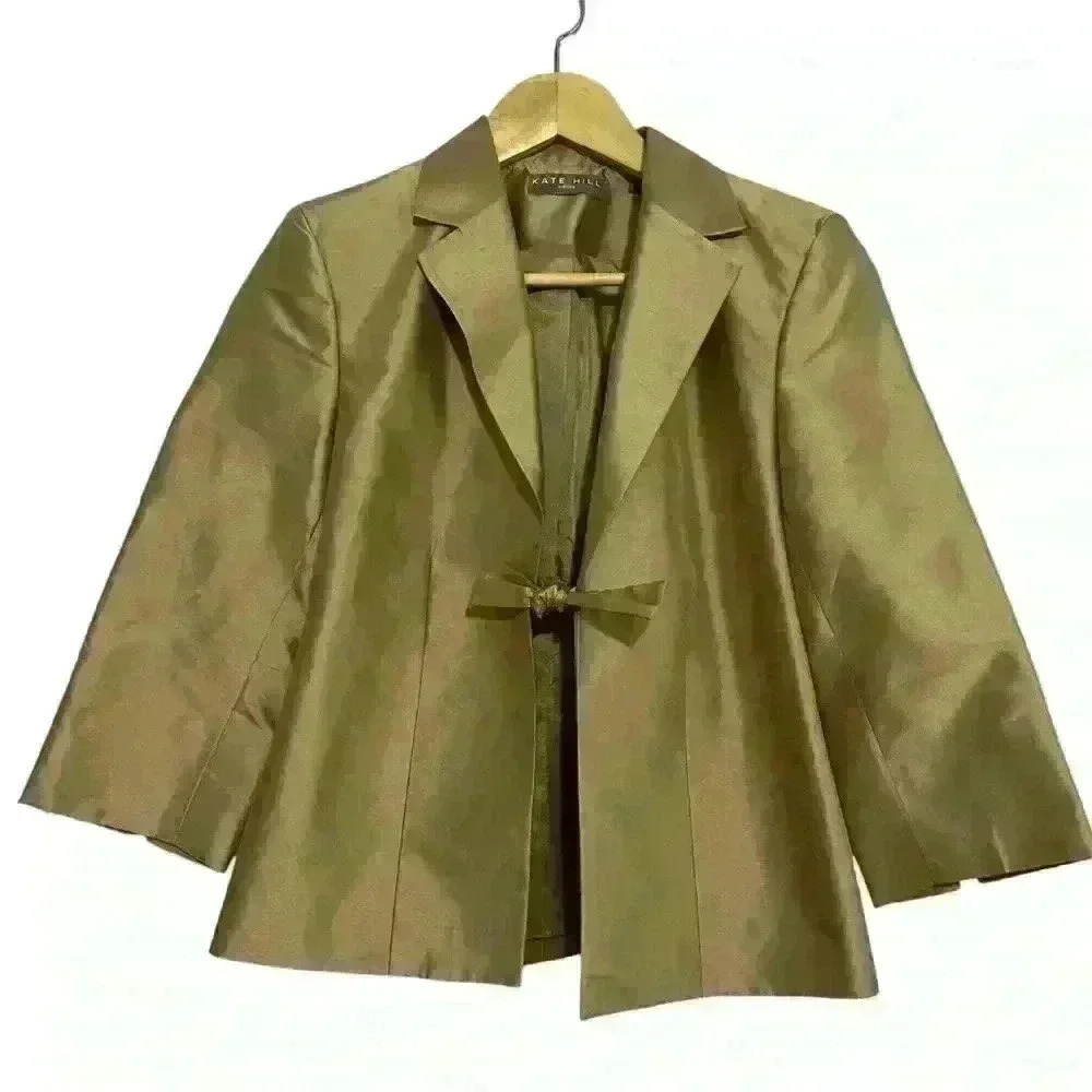 Kate Hill 100% Silk Tan Tie Women’s Blazer Size 4 Petite